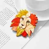 Lion Head Shape Women Brooch Acrylic Material Animal Pins