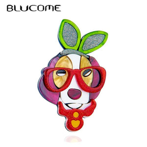 Big Sunglass Cartoon Dog Woman Brooch Acrylic Girls Jewelry