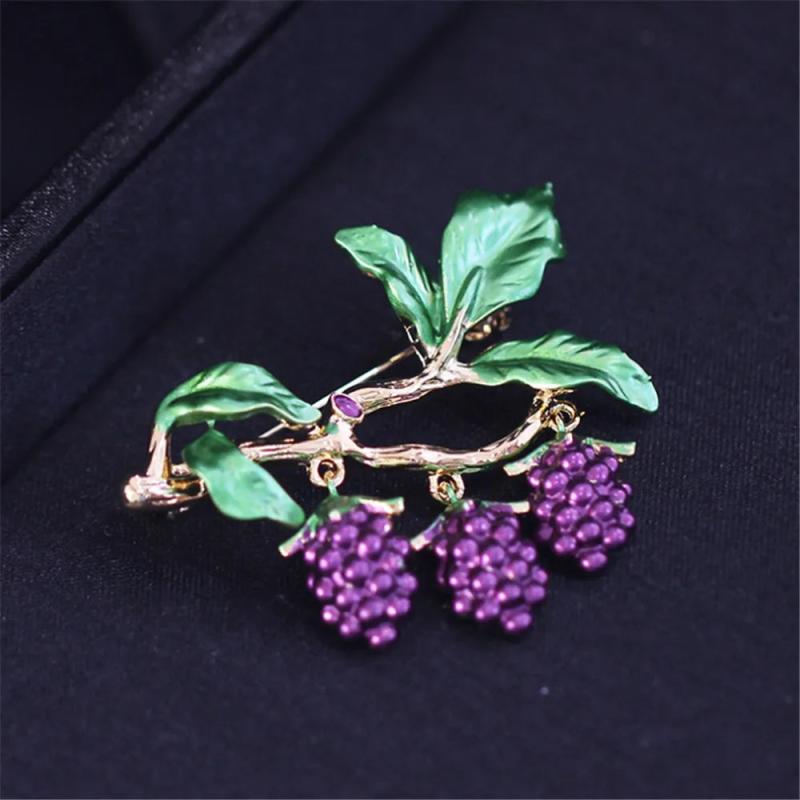 Rhinestone Grapes Brooch Enamel Jewelry Vintage Coat Pin Gift