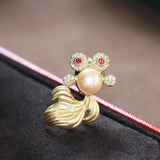 Natural Pearl Goldfish Brooch CZ Lapel Pin