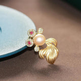 Natural Pearl Goldfish Brooch CZ Lapel Pin