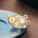 Natural Pearl Goldfish Brooch CZ Lapel Pin
