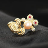 Natural Pearl Goldfish Brooch CZ Lapel Pin