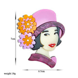 Stylish Girl in a Hat Brooches for Women