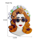 Acrylic Glass Brown Hair Woman Brooch Lady Jewelry