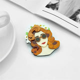 Acrylic Glass Brown Hair Woman Brooch Lady Jewelry