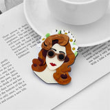 Acrylic Glass Brown Hair Woman Brooch Lady Jewelry