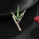 Enamel Green Bamboo Broochpins Zircon Plant Corsage Jewelry Lapel Pins