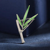 Enamel Green Bamboo Broochpins Zircon Plant Corsage Jewelry Lapel Pins