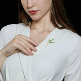 Enamel Green Bamboo Broochpins Zircon Plant Corsage Jewelry Lapel Pins