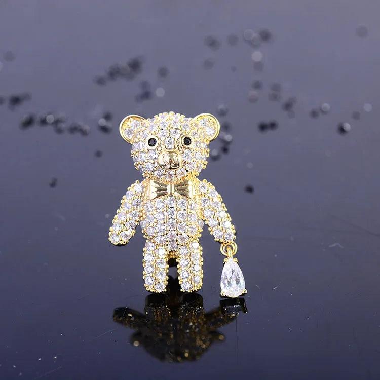 Zircon Bear Bag Small Brooch, Fresh All-match Clothes Accessory