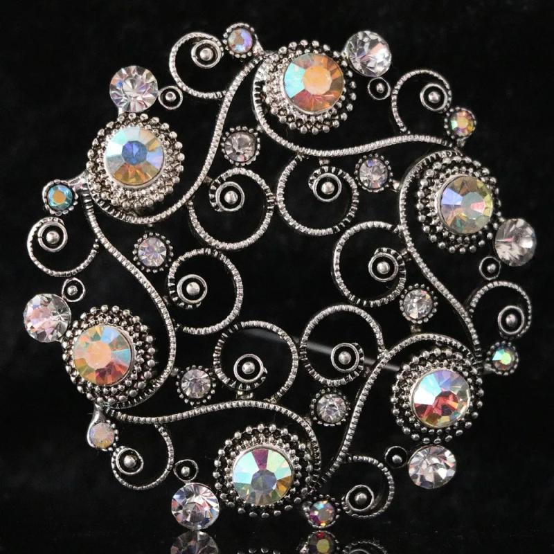 Silver-color Round Brooch Rhinestone Crystal Women Pins Jewelry