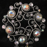 Silver-color Round Brooch Rhinestone Crystal Women Pins Jewelry