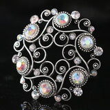 Silver-color Round Brooch Rhinestone Crystal Women Pins Jewelry