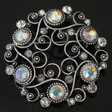 Silver-color Round Brooch Rhinestone Crystal Women Pins Jewelry