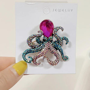 Animal Octopus Squid Crystal Metal Brooch Charm Jewelry Vintage Prom Party Dress