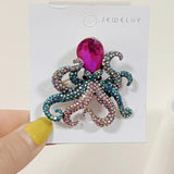 Animal Octopus Squid Crystal Metal Brooch Charm Jewelry Vintage Prom Party Dress