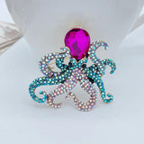 Animal Octopus Squid Crystal Metal Brooch Charm Jewelry Vintage Prom Party Dress