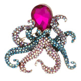 Animal Octopus Squid Crystal Metal Brooch Charm Jewelry Vintage Prom Party Dress