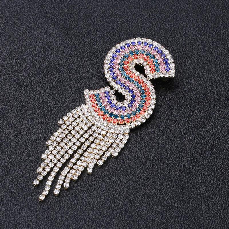 Colorful Letter S Tassel Brooch Crystal Stone Pin