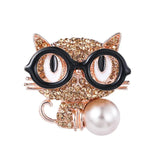 Cat Brooch Rhinestone Glasses Pearl Jewelry