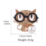 Cat Brooch Rhinestone Glasses Pearl Jewelry