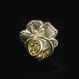 Vintage Red Camellia Flower Brooch Pin with Sparkling Cubic Zirconia