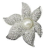 Crystal Flower Brooch Starfish Shape Pearl Alloy Silver Brooch