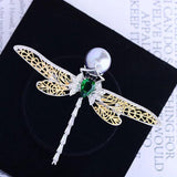 Vintage Dragonfly Pearl Brooch Copper Zircon Hollow Accessories