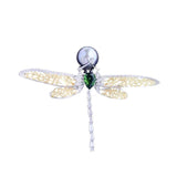 Vintage Dragonfly Pearl Brooch Copper Zircon Hollow Accessories