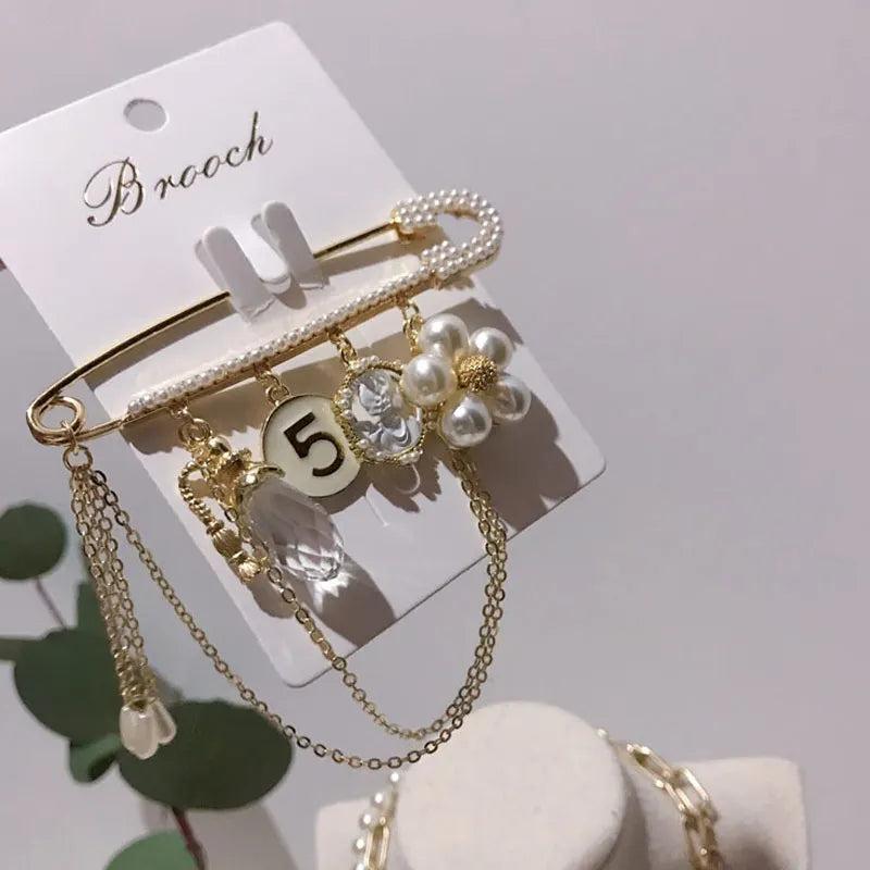 Flower Crystal Brooch Women's Party Pearl Tassel Brooch