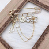 Flower Crystal Brooch Women's Party Pearl Tassel Brooch