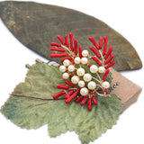 Red Coral Pin Pearl Brooch Enamel Pearl Coat Pins Accessories