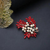 Red Coral Pin Pearl Brooch Enamel Pearl Coat Pins Accessories