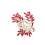 Red Coral Pin Pearl Brooch Enamel Pearl Coat Pins Accessories
