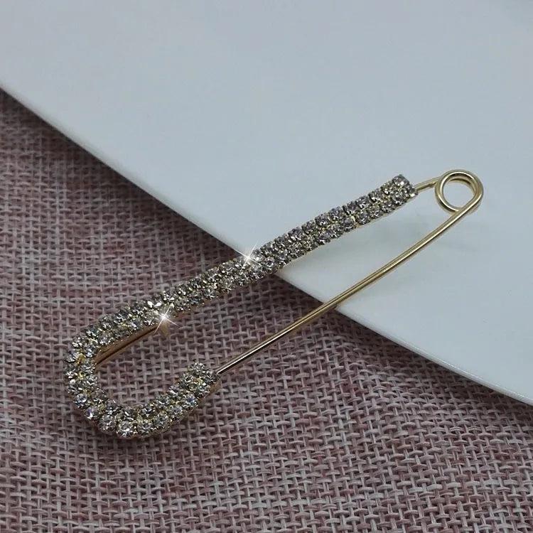 Pearl Fixed Charm Safety Pin Brooch Sweater Cardigan Clip Chain