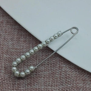 Pearl Fixed Charm Safety Pin Brooch Sweater Cardigan Clip Chain