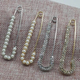 Pearl Fixed Charm Safety Pin Brooch Sweater Cardigan Clip Chain