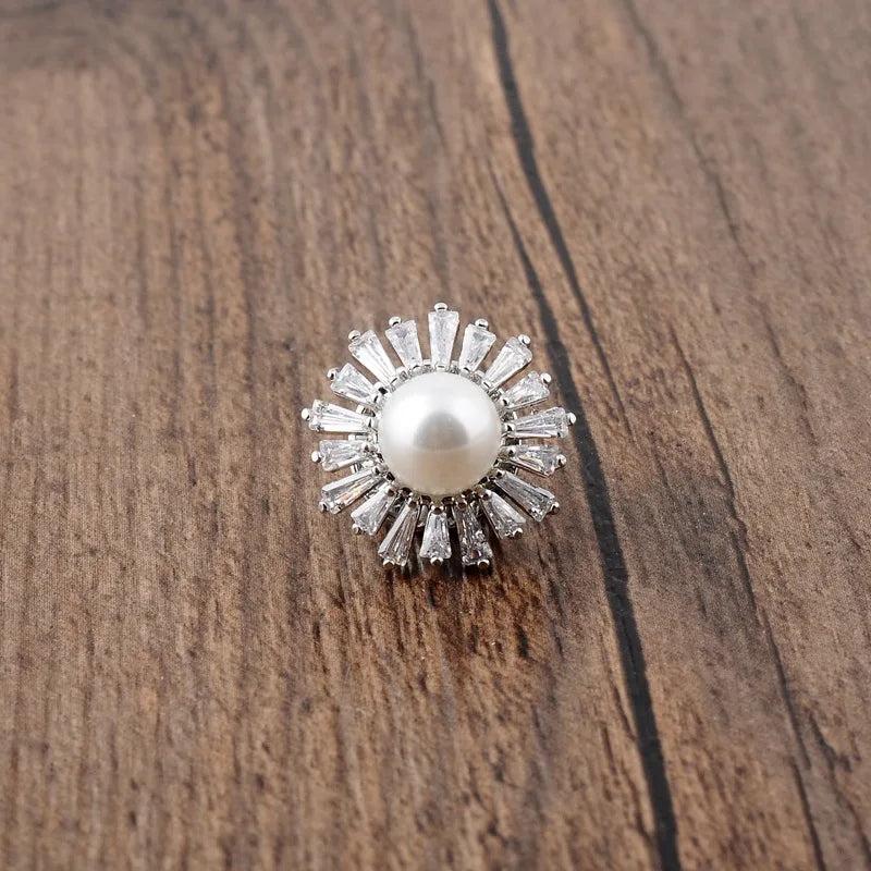 Flower Pearl Brooch Zirconia Pins Mini Collar Pin Jewelry