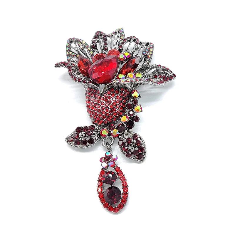 Floral Pendant Crystal Rhinestones Dress Brooch Jewelry