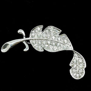 Elegant Rhinestone Large Leaf Brooch Crystal Flower Pin