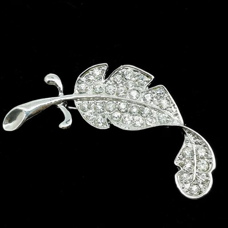 Elegant Rhinestone Large Leaf Brooch Crystal Flower Pin