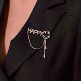 Smile Face Pin Letter Happy Tassel Brooch Crystal Accessories