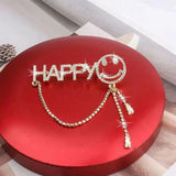 Smile Face Pin Letter Happy Tassel Brooch Crystal Accessories