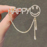 Smile Face Pin Letter Happy Tassel Brooch Crystal Accessories