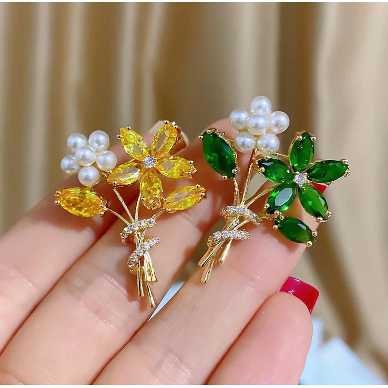 Colorful Zircon Flower Brooch Pin Women Temperament Coat Sweater Clothing Access