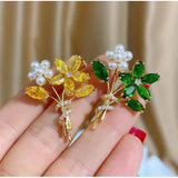 Colorful Zircon Flower Brooch Pin Women Temperament Coat Sweater Clothing Access