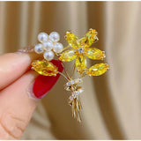 Colorful Zircon Flower Brooch Pin Women Temperament Coat Sweater Clothing Access
