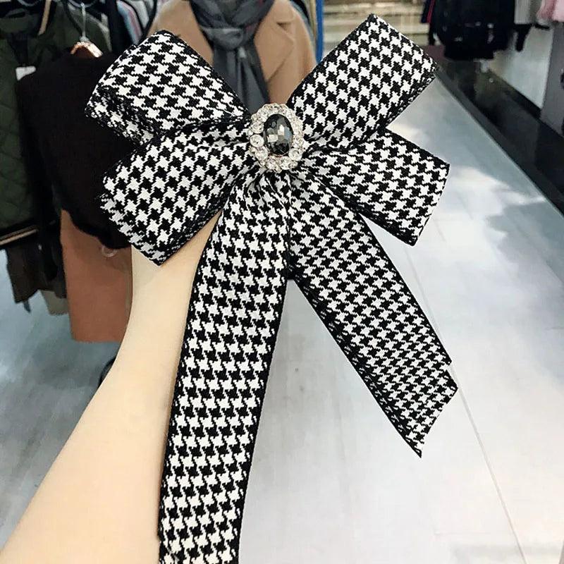 Rhinestone Crystal Brooches Houndstooth Flower Ribbon Bow Tie Shirt Pin