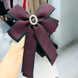 Rhinestone Crystal Brooches Houndstooth Flower Ribbon Bow Tie Shirt Pin